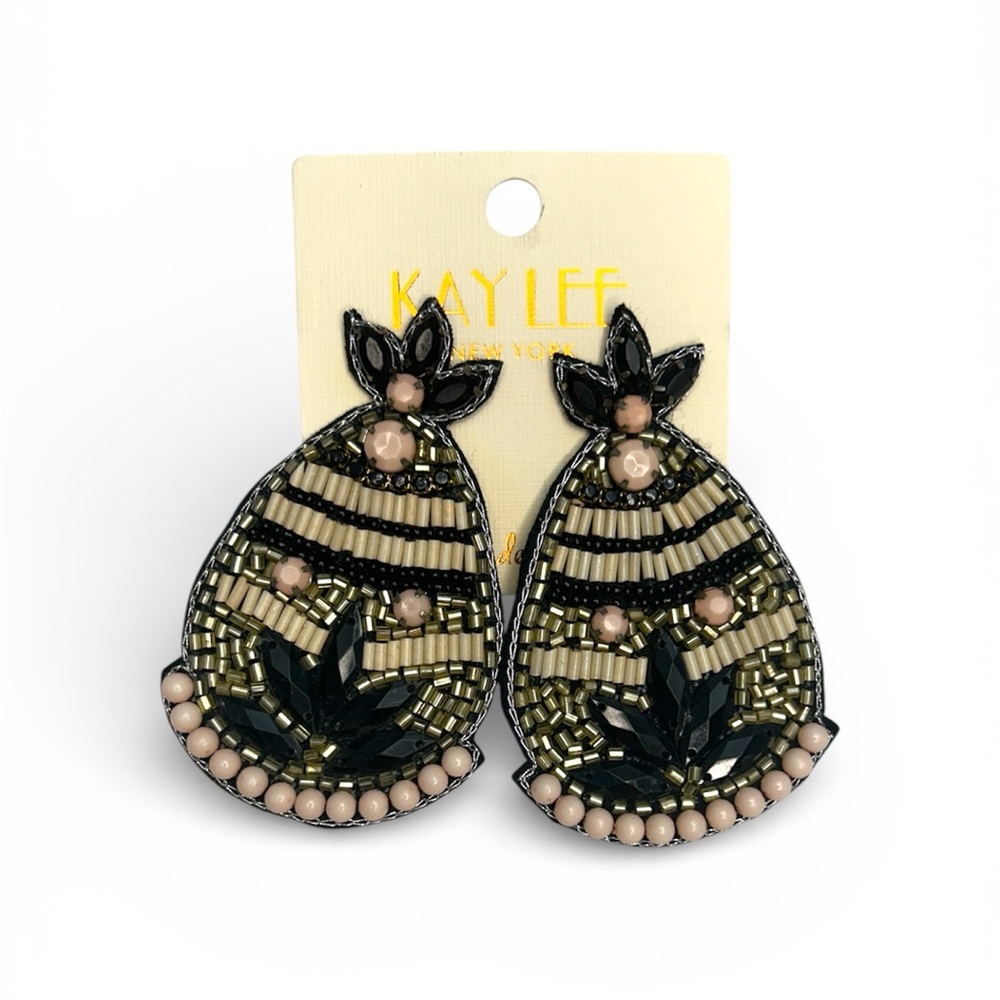 NWT Kay Lee New York Hand-Beaded Statement Earrings